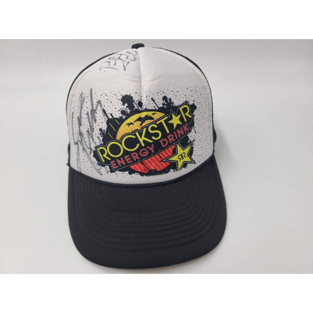 Rockstar Energy Drink Signed Autographed Mesh Trucker Snapback Hat Cap Men White